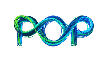 Swirling blue/green word "POP" in a dynamic, brushstroke style on black
