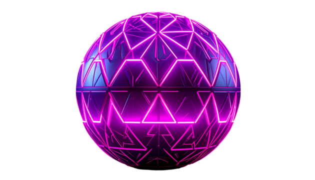 A glowing geometric sphere radiates with bright neon pink light - Powered by Adobe