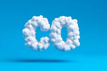 Naklejka premium Ethereal Carbon Neutral Dream - White Clouds Shaping CO2 Symbol Dispersing into Fresh Air in a Sky Blue Palette, Airy and Spacious Concept.