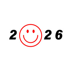 New Year 2026 logo design. New year 2026 design template with smiley emoticons.