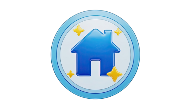Shiny Blue House Icon with Stars - Powered by Adobe