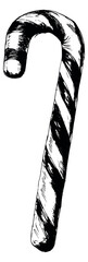 Hand drawn line art illustration of a candy cane depicting stripes for Christmas holidays