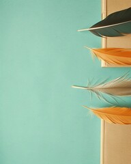 Colorful Feathers on Edge of Cardboard
