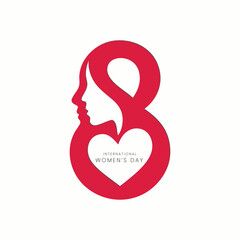 International Womens Day Number Eight with Female Profile and Heart Silhouette