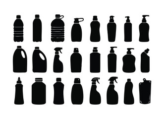 Bottles of household chemicals supplies cleaning Vector Illustraion