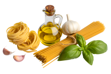 Fresh pasta ingredients on display, creating a mouthwatering culinary composition. . Isolated on transparent background, png