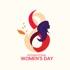 International Womens Day Number Eight with Female Profile and Leaves