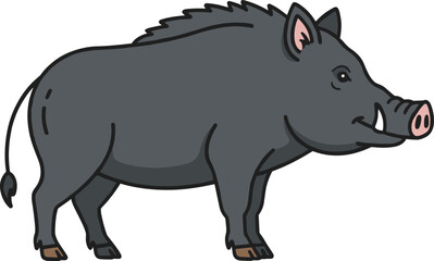 Fototapeta premium Wild boar cartoon vector illustration standing side view forest animal wildlife character isolated on white background