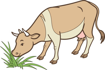 Cow Eating Green Grass In Field. Grazing Cow In Green Field. Cow Feeding On Fresh Grass. Farm Cow Grazing In Meadow. Cow In Pasture Eating Grass. Rural Cow Grazing Scene. Healthy Cow Eating Grass