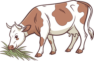 Cow Eating Green Grass In Field. Grazing Cow In Green Field. Cow Feeding On Fresh Grass. Farm Cow Grazing In Meadow. Cow In Pasture Eating Grass. Rural Cow Grazing Scene. Healthy Cow Eating Grass