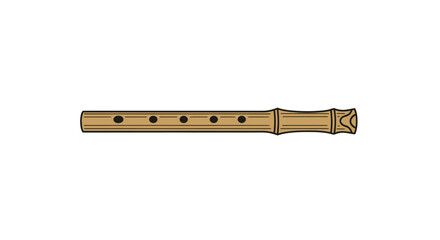 Traditional Wooden Bamboo Flute with Finger Holes.