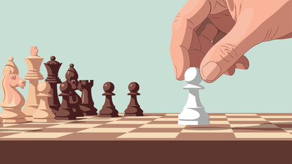 Strategy and tactics in a competitive chess match with pieces and board