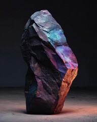Obraz premium A rough, iridescent rock displaying rainbow colors, likely labradorite. Concept Labradorite, Iridescent rock, Rainbow sheen, Rough mineral texture, Natural gemstone inspiration