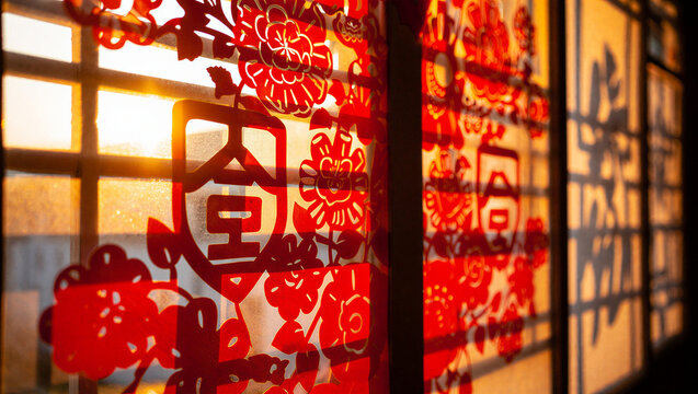 An oriental Chinese New Year background featuring red lanterns and gold calligraphy art creates a festive celebration pattern with vector illustration designs for a lucky year