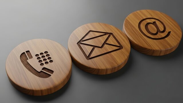 Natural wooden contact information symbols