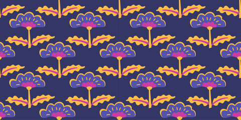 Minimal Nordic floral seamless background with soft pastel blossoms and simple folk shapes. Suitable for spring fabrics, gift wrapping, and romantic design projects