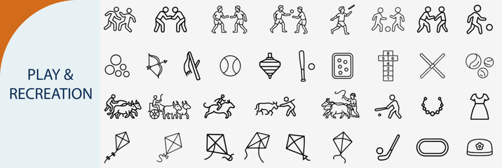 Set of 40 Village Sports Play and Recreation Outline Icons