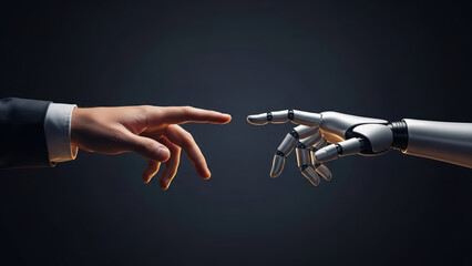 Science learning machine touching hand datum artificial human intelligence futuristic ai network robot connection background connect to big technology innovation