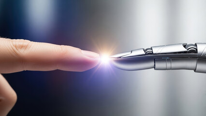 Science learning machine touching hand datum artificial human intelligence futuristic ai network robot connection background connect to big technology innovation future
