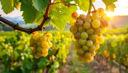 Fototapeta premium Ripe Grapes on the Vine in a Sunny Vineyard.