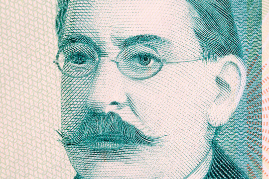 Jose Enrique Rodo a closeup portrait from old Uruguayan money