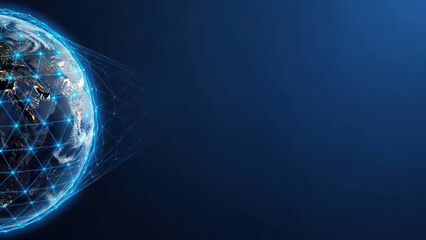 Tech network space technology three dimensional global planet net virtual transfer digital continent map communication information business worldwide networking concept connection connect