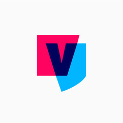 v letter shield protection security logo vector icon illustration