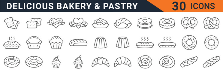 Delicious bakery and pastry icons for culinary designs and branding