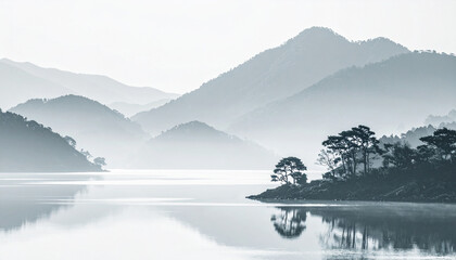 Surreal Misty Landscape Between Dream and Reality with Soft Light, AI generated