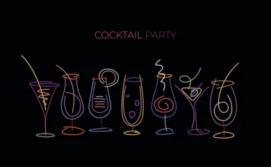 Gardinen Abstraktion Kunst Cocktail Glasses Neon Line Art Design Elements  ©  danjazzia