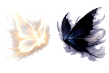Elegant Butterfly Wings, Light and Dark, on transparent background.