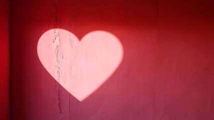 Obraz premium Pink heart shape symbol of love on red wall background 
