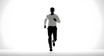 Obraz premium Dynamic man in full stride, captured mid-run in a striking black and white studio shot, embodying speed and fitness