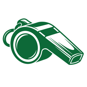 Green whistle icon for sports and referees  isolated on white background