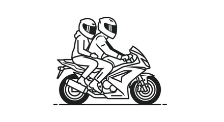 Two people wearing helmets riding a sport motorcycle. © Roti