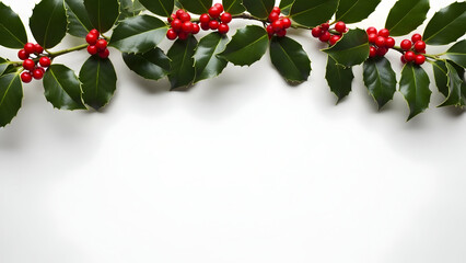 Mistletoe leaves and berries on white background