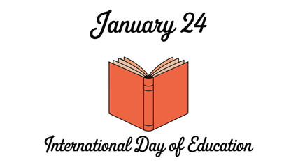  January 24 International Day of Education illustration with open book icon, simple minimal design for global learning awareness and academic celebration