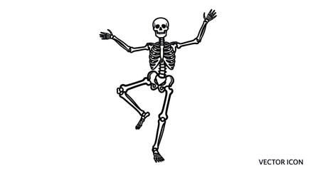 Cartoon Human Skeleton Outline in Dynamic Pose.
