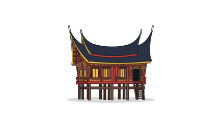 Traditional Minangkabau House: A Rumah Gadang with Distinctive Horn-Shaped Roof.