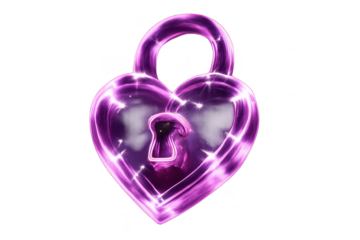 Heart-shaped lock, pink, shiny effect, and transparent background image