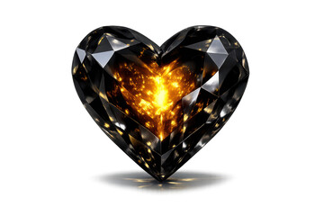 Heart-shaped black crystal with a transparent background, golden core.
