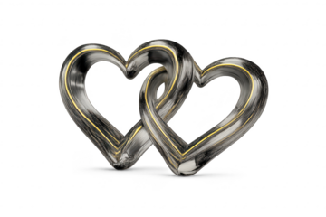 Two Linked Metal Hearts on a transparent background Design Element.