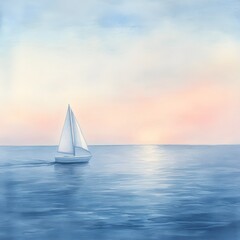 Fototapeta premium A Lone Sailboat Gliding Across the Vast and Serene Ocean