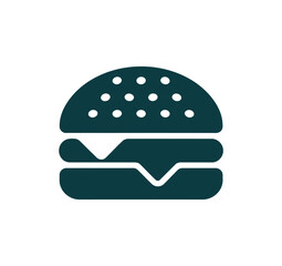 A simple dark green graphic illustration of a hamburger on a white background