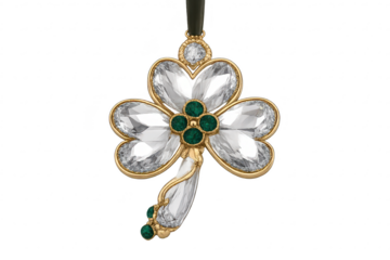 Shamrock pendant with crystals on transparent background, isolated