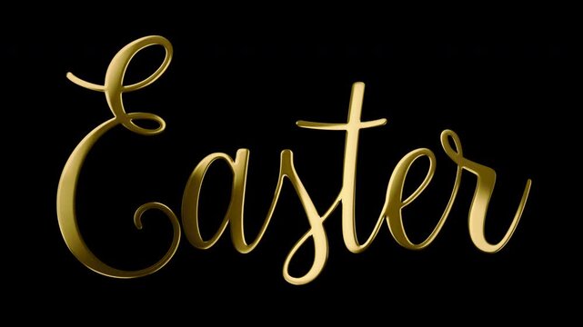 Text: Easter in Shiny Golden Handwritten Letters Light Effect Animation on Black and Green Screen Chroma Key Background - 4K Horizontal Video 2x 10 seconds
