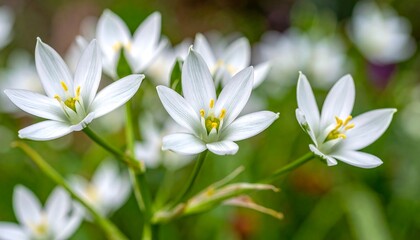 Delicate White Star-Shaped Flowers Blooming in Spring.