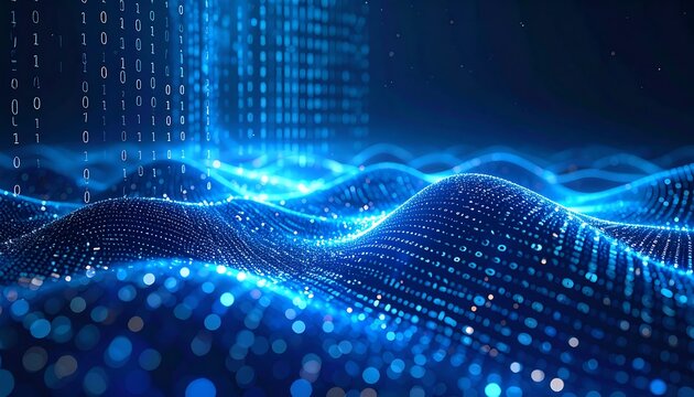 Abstract Blue Digital Waveform Data Flow Technology Background. - Powered by Adobe