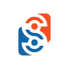this is a flat logo design that depicts an initial letter S in orange and blue color with white space symbolizing connection that can be used tech related purposes