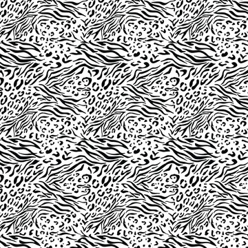 Seamless earthy animal print pattern featuring zebra stripes leopard and giraffe spots for fashion textile vector